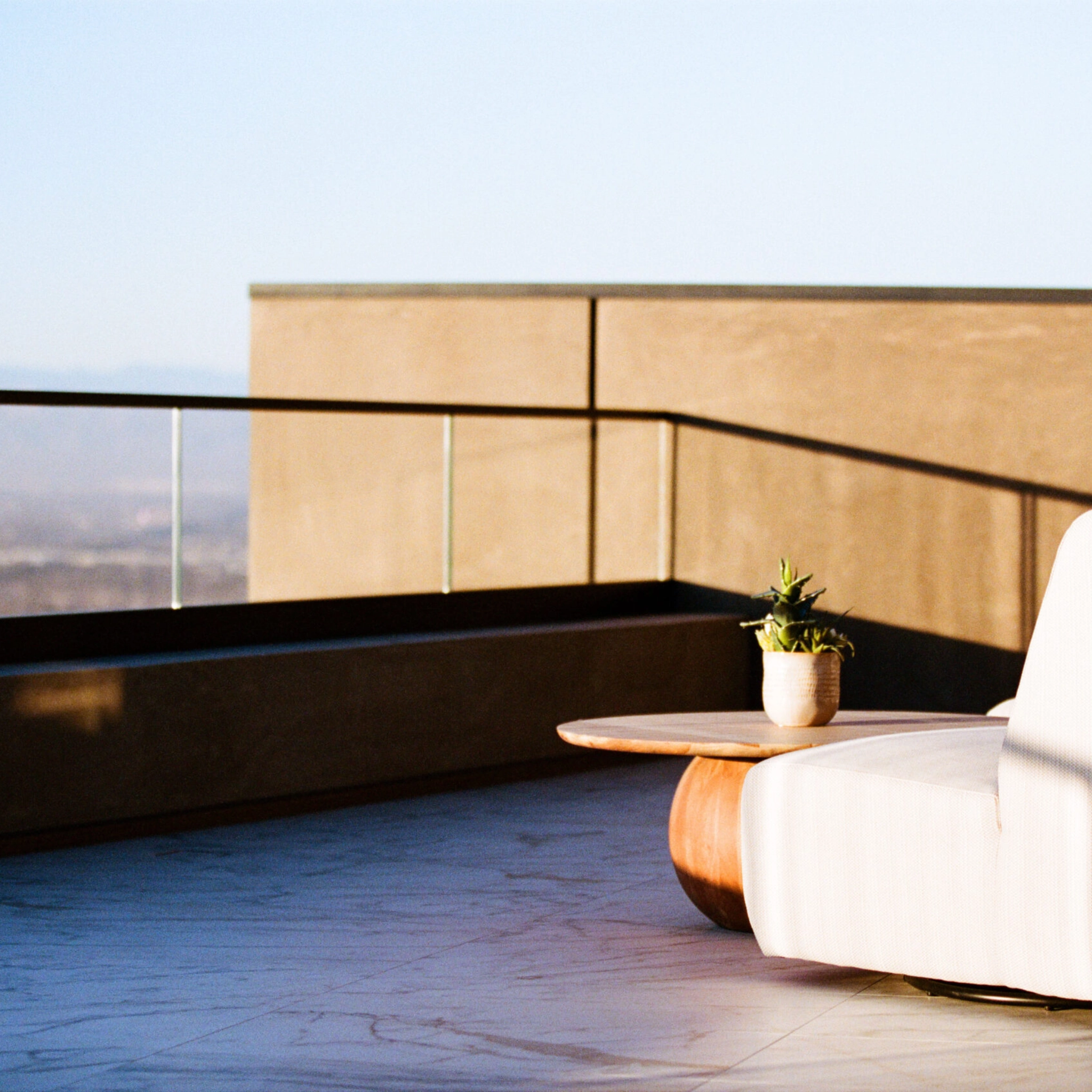 An extra wide balcony with Base Rail overlooks the Las Vegas Strip.