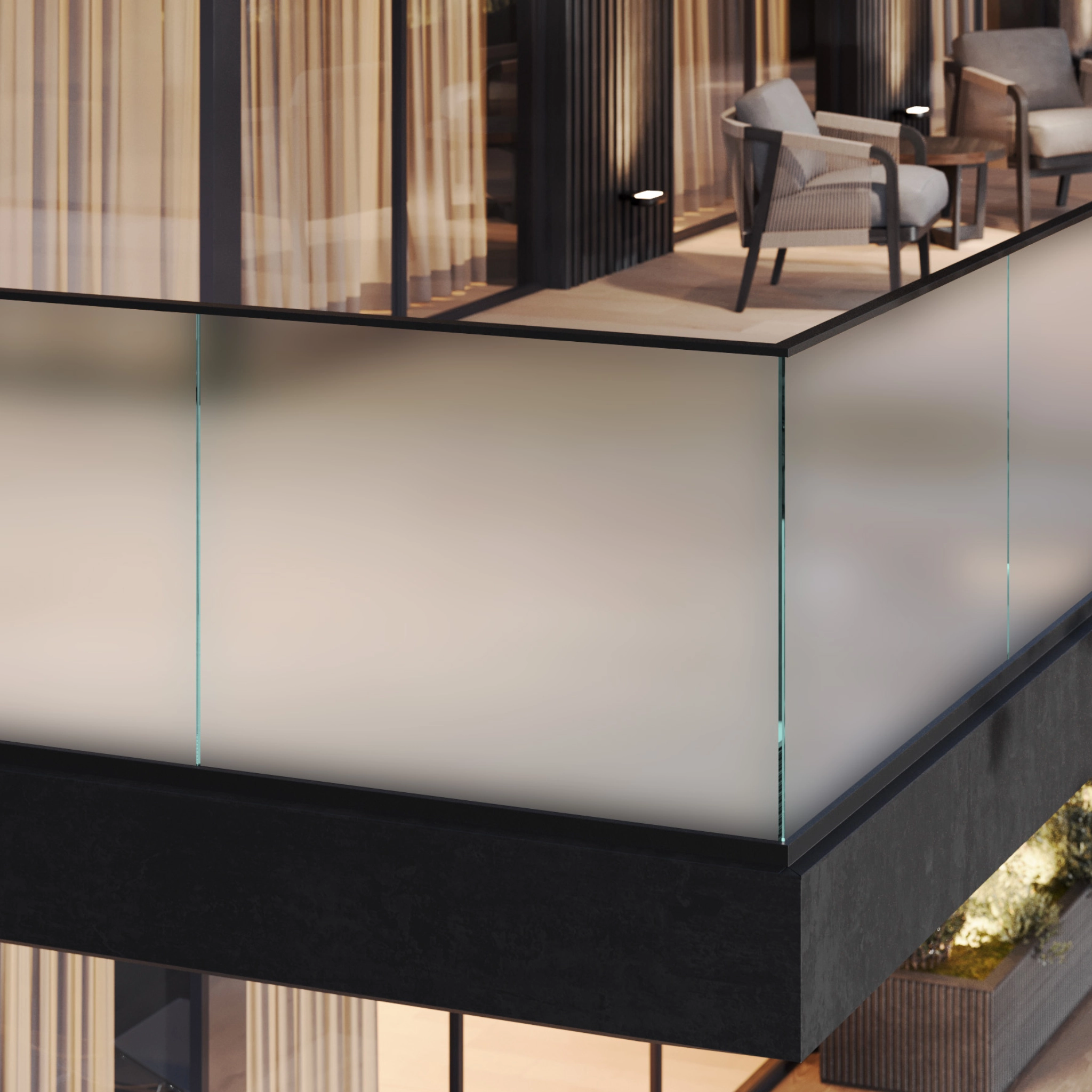 Frosted glass panels on a Base Rail system