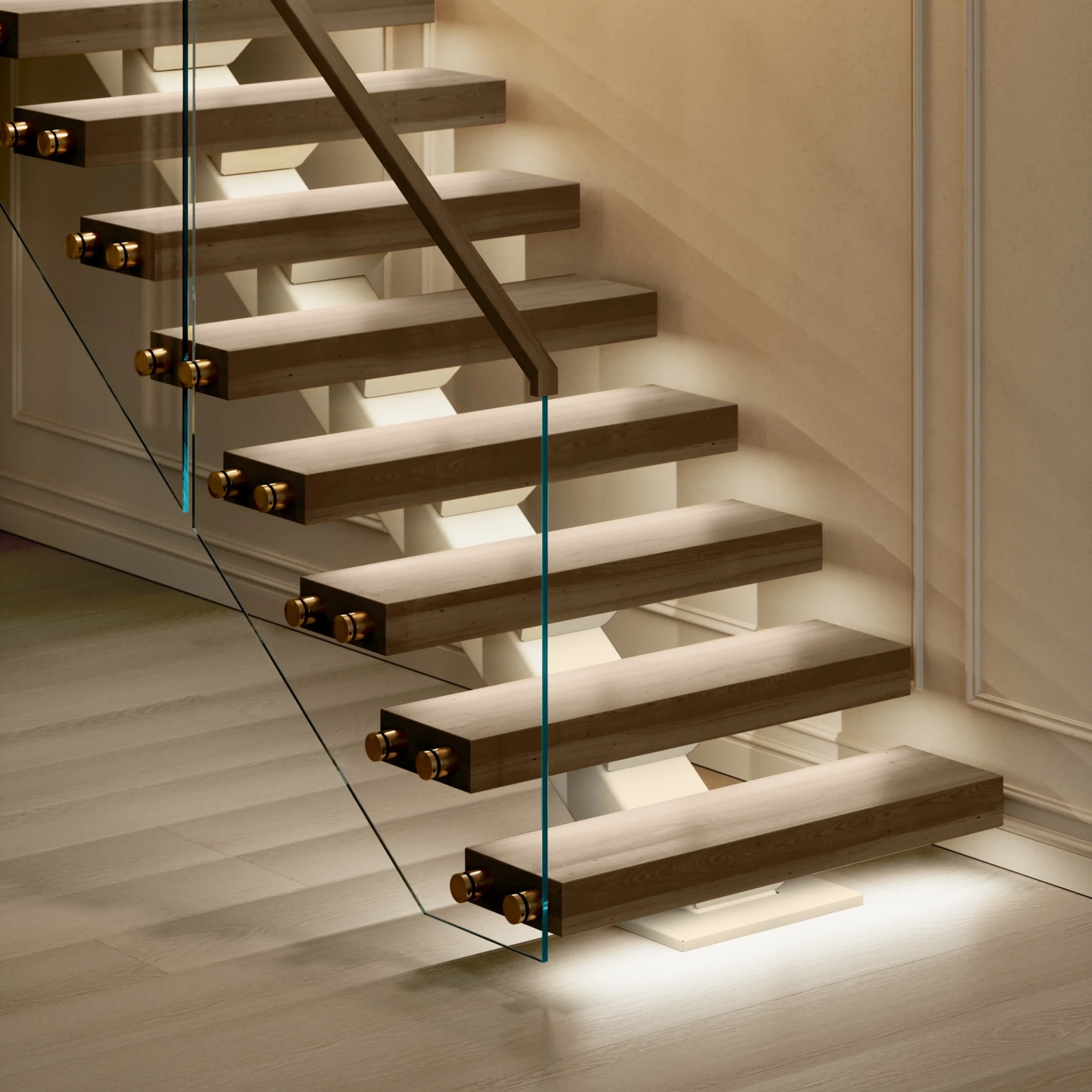 FLIGHT Mono stair system with integrated LED lighting.