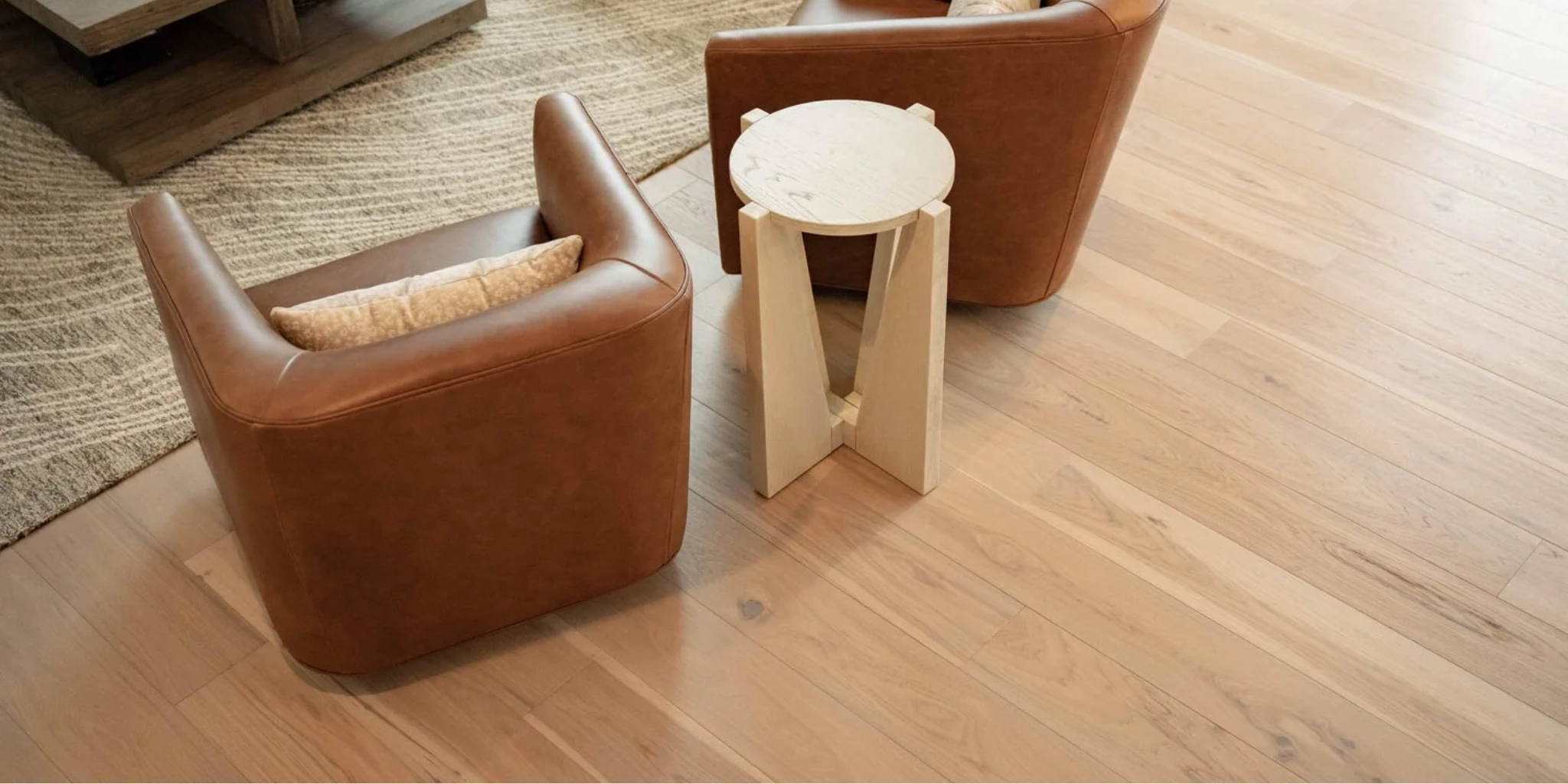 Wide plank Schafer flooring shown in living room.
